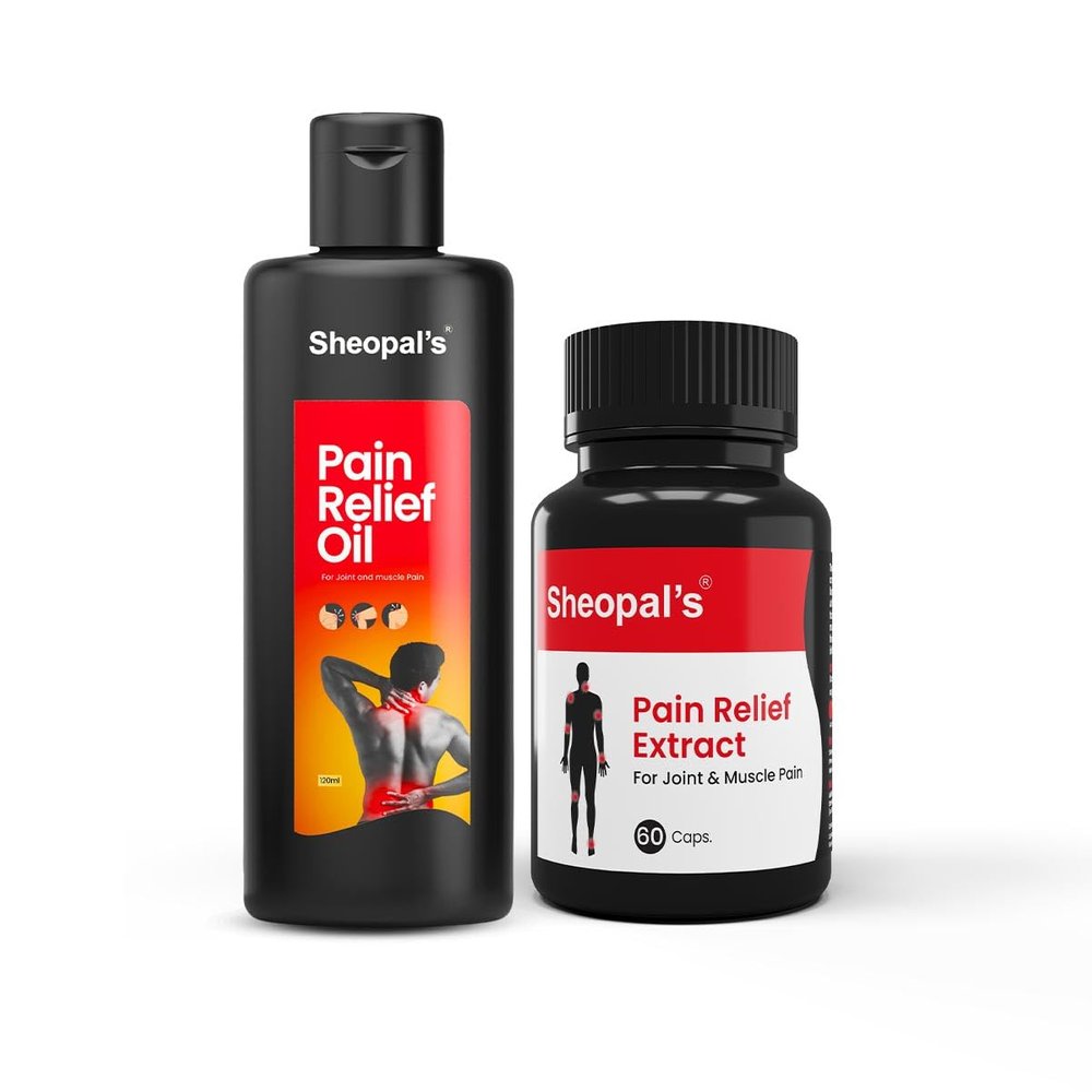 Sheopal's Ayurvedic Pain Relief oil and capsule for Body, Back, Knee, Legs, Shoulder and Muscle pain (120 ml + 60 Capsule)