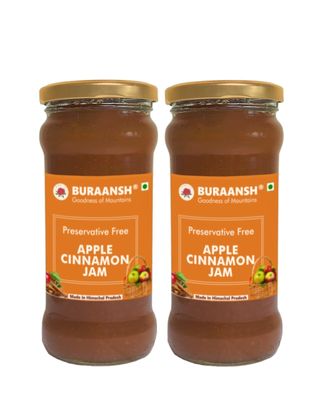 BURAANSH Jam - Perfect Spread for Bread, Pancakes, Waffles - 220g Apple Cinnamon Glass Bottle Jam | 100% Natural Fruit Preserve - No Preservatives, Artificial Flavours or Colour (220 gm Pack of 2)