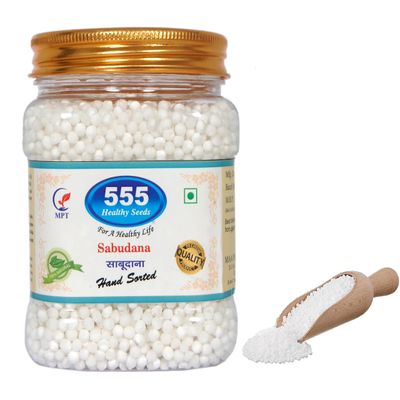 555 Whole Sabudana (Tapioca Pearls/Sago) - [Ideal for Khichdi, Papad, Kheer and Other Upvas Dishes] - Fresh | 100% natural | Tapioca Pealrs |450 grams