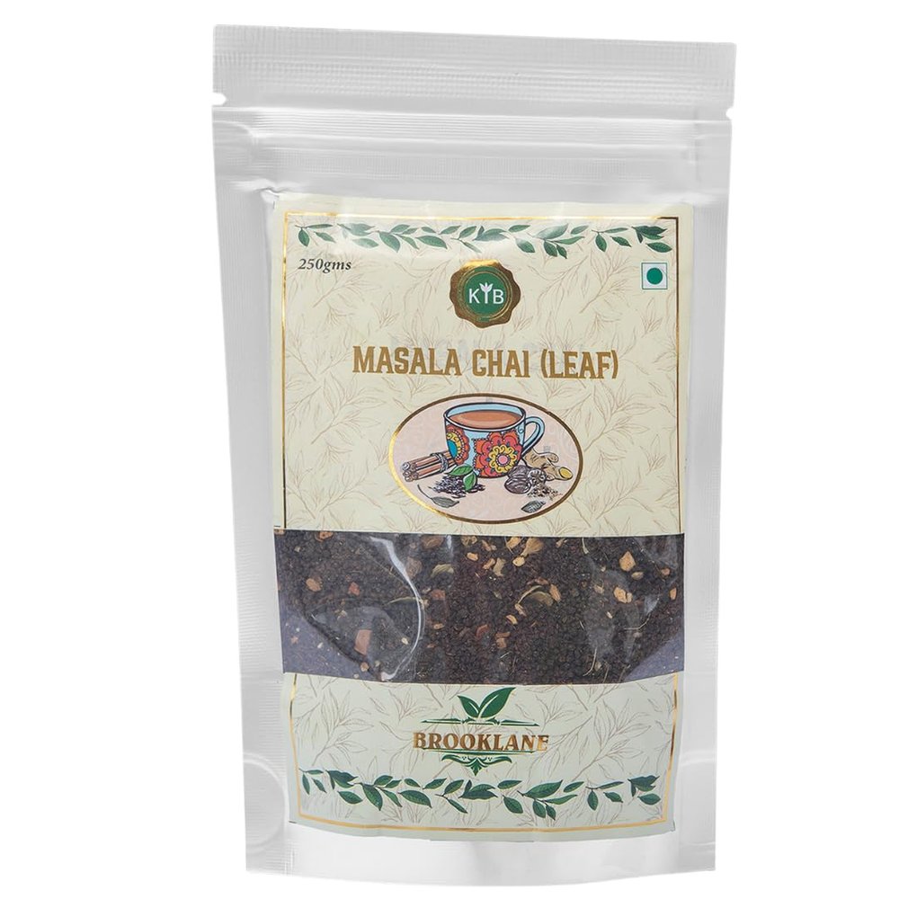 Brooklane Masala Chai (Leaf) 250gm | 100% Organic Coonoor Tea with the Goodness of Cinnamon, Cardamom, Dry Ginger and Black Pepper | Premium Hand Picked Leaves | Rich and Aromatic Chai | Black Tea