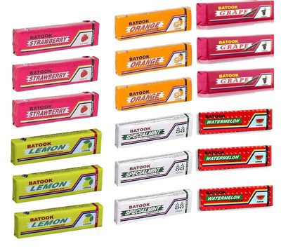Batook 5 Sticks Chewing Gum Mixed Flavours (Orange3, Grape3, Strawberry3, Lemon3, Speacialmint3, Watermelon 3) Each 12gm 18 PCS (Combo Pack)
