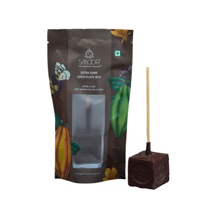 SMOOR Stir-it-Up, Extra Dark Hot Chocolate Cubes | DIY dissolvable hot chocolate on a stick | 80% Dark Hot chocolate |Perfect For Snacking| 90g (Pack of 4)