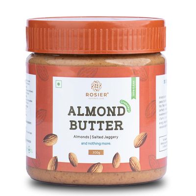 ROSIER Foods Almond Nut Butter | Crunchy | No Added Sugar | High Protein | Roasted Almonds Salted Jaggery, 300 gram