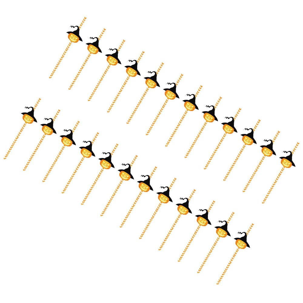 CALANDIS 24X Halloween Paper Straws Funny Disposable Straws for Carnival Party Pumpkin Lantern