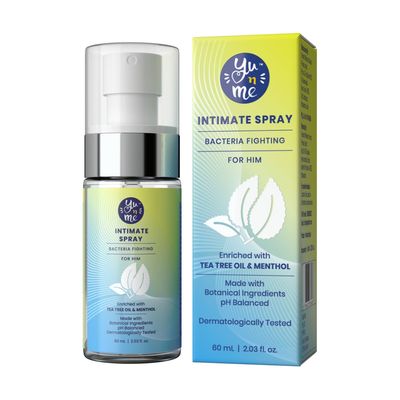 Yu n Me Bacteria Fighting Intimate Spray for Men | 60ml | With Tea Tree Extract | pH Balanced | Tackles Bacteria and Odor | Dermatologically Tested | Paraben & Sulfate Free