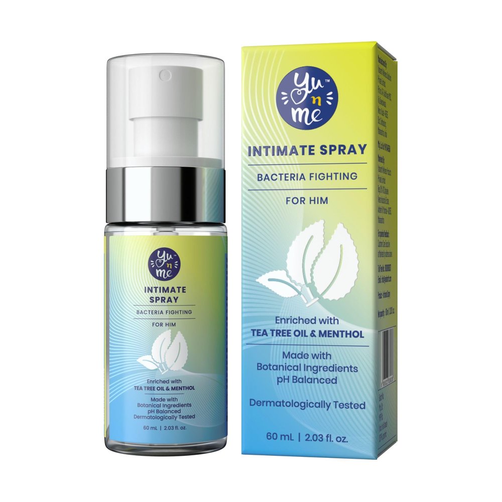 Yu n Me Bacteria Fighting Intimate Spray for Men | 60ml | With Tea Tree Extract | pH Balanced | Tackles Bacteria and Odor | Dermatologically Tested | Paraben & Sulfate Free