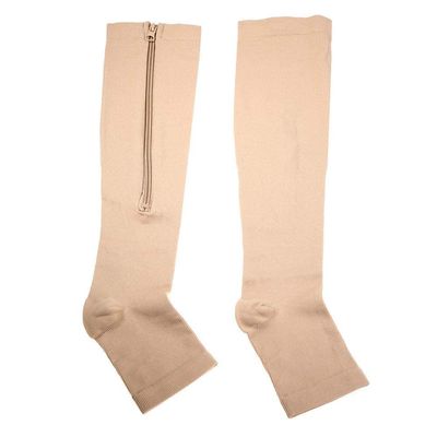 BYTEFUN Zipper Medical Compression Socks Stockings with Open Toe Calf Support Best Stocking for Edema, Swollen, Nurses, Pregnancy, Recovery Leg Knee High Sports Length, Better Blood Circulation