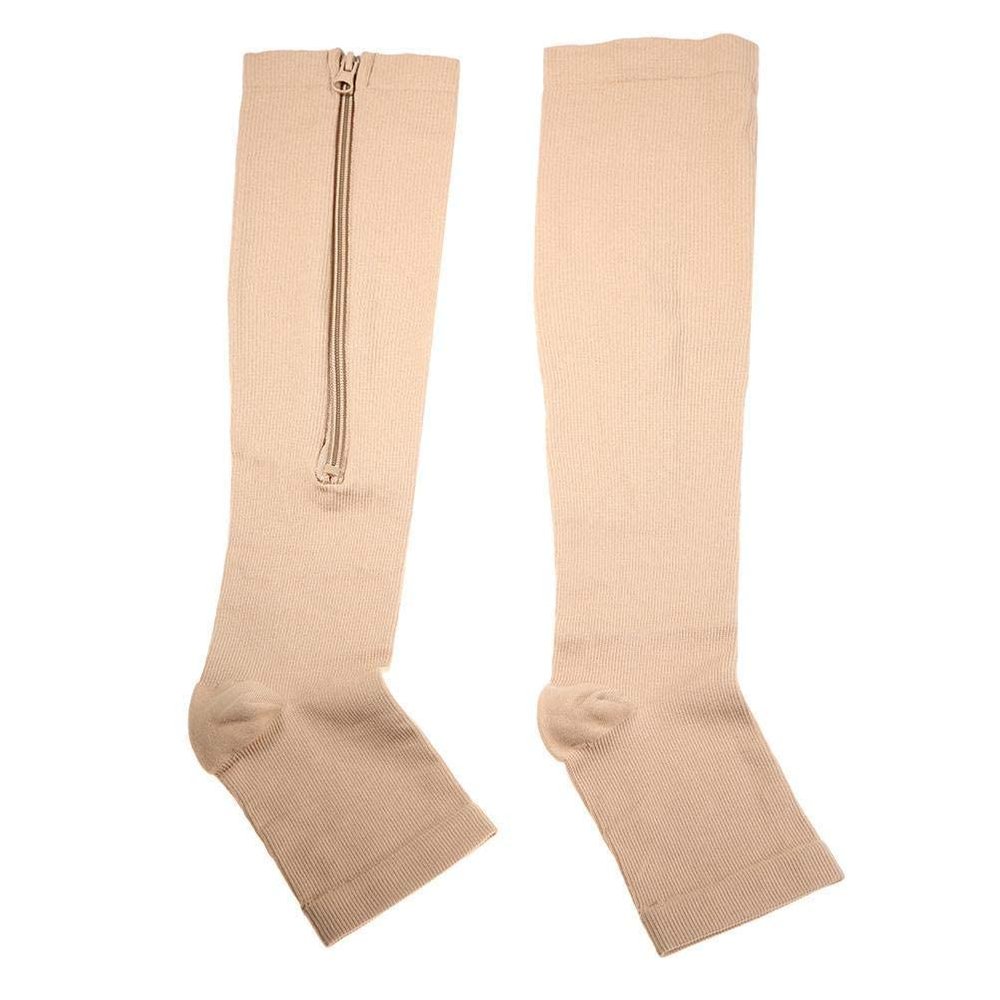 BYTEFUN Zipper Medical Compression Socks Stockings with Open Toe Calf Support Best Stocking for Edema, Swollen, Nurses, Pregnancy, Recovery Leg Knee High Sports Length, Better Blood Circulation