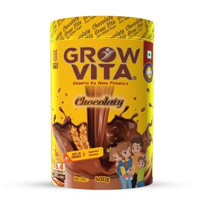 Grow Vita Growth Ka Naya Formula Delicious Chocolate Malt Milk Food Drink For Kids 2+ & Adults (400g)