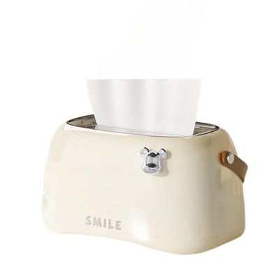Cannagenix Spring Loaded Tissue Box Holder, Plastic, Creative Design for Bathroom, Living Room, Bedroom, Tabletop Paper Tissue Dispenser. Home Decor (Cream)