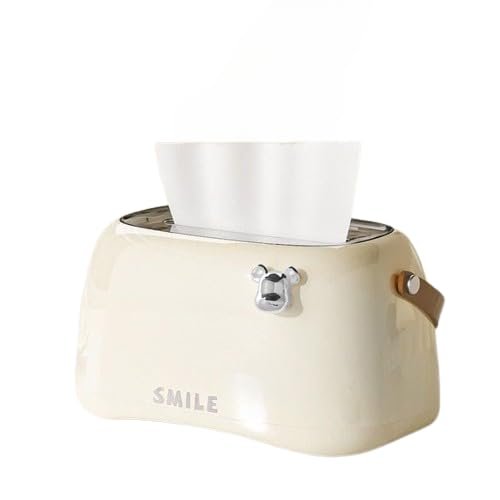 Cannagenix Spring Loaded Tissue Box Holder, Plastic, Creative Design for Bathroom, Living Room, Bedroom, Tabletop Paper Tissue Dispenser. Home Decor (Cream)