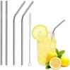 Flavoma Reusable Stainless Steel Straw with Cleaning Brush- Long Metal Straws for Drinking, Reusable Set of 5 (2- Bend Pipe, 2- Long Straw, 1-Cleaning Brush), Silver Color, 8.5 Inches BPA-Free Metal view 1