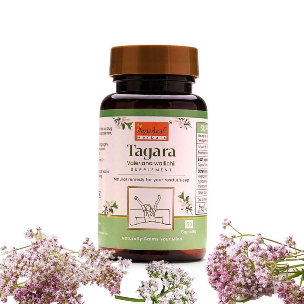Ayurleaf Herbals Tagara Capsule for Better Sleep Wellness | 100% Natural Herbal supplement (Pack of 2, 120 Capsules)