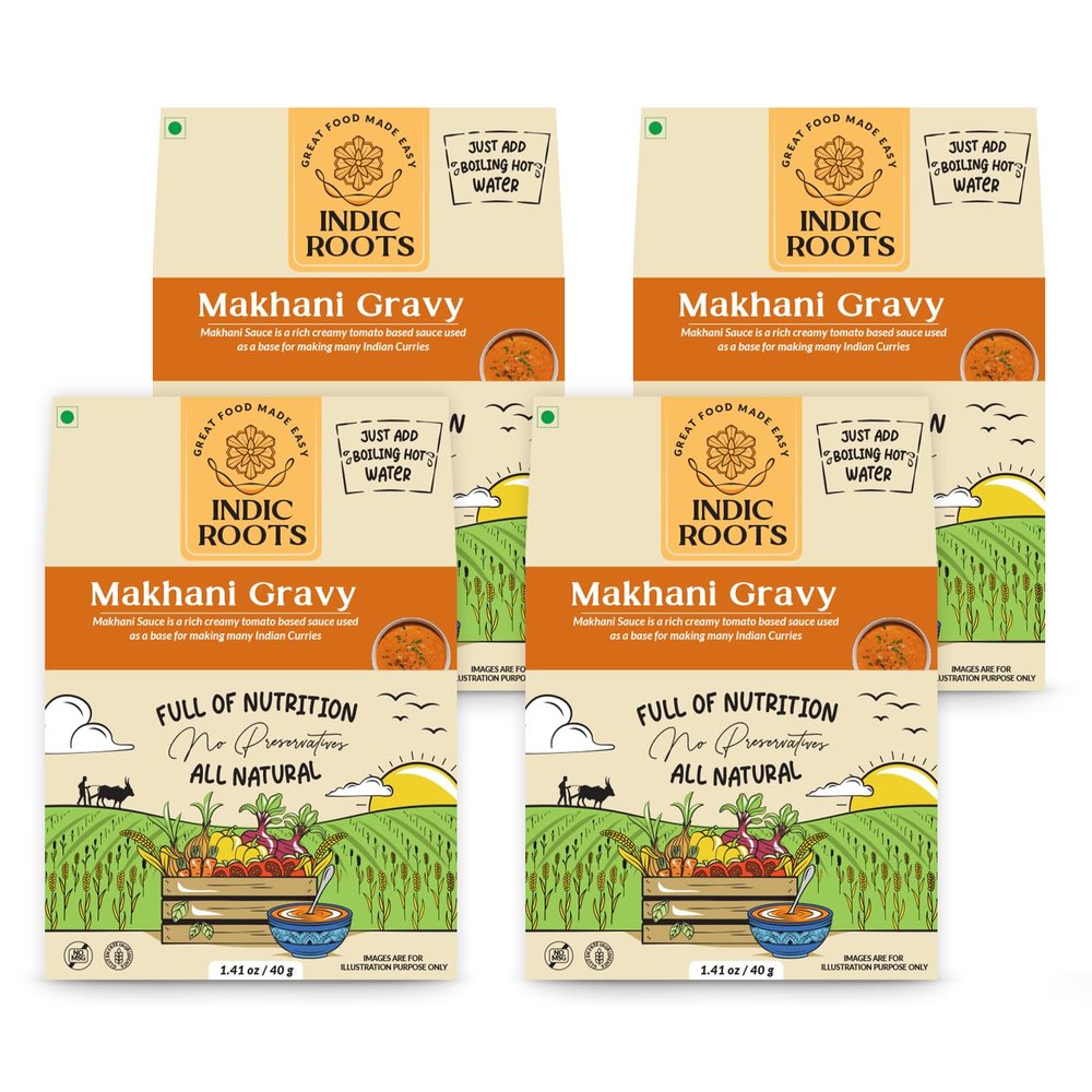 Indic Roots (Formerly Organic Roots) Makhani Gravy | Gravy Mix | Instant Gravy | Home Made | No Added Preservative | Vegetarian Gravy | Ready-to-use | No MSG (Pack of 4)