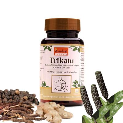Ayurleaf Herbals Trikatu Capsules | For Good Digestion Care | 100% Natural, Ayurveda Herb, Nutrition Herbal Supplements (60 Capsules, Pack of 2)