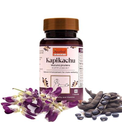 Ayurleaf Herbals Kapikachhu (Mucuna Pruriens) Capsules | Stress Reliever, Improves Brain & Nerve Function | 100% Natural Herb (Pack of 2, 120 Capsules)