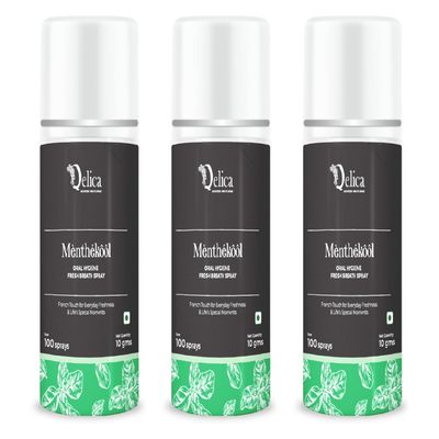 Qelica Menthekool French Touch Special Instant Mouth Freshener Spray, For Kissing Couple, Fresh & Bad Breath, Everyday Long Lasting Freshness 100+ Spray (10gm, Pack of 3)