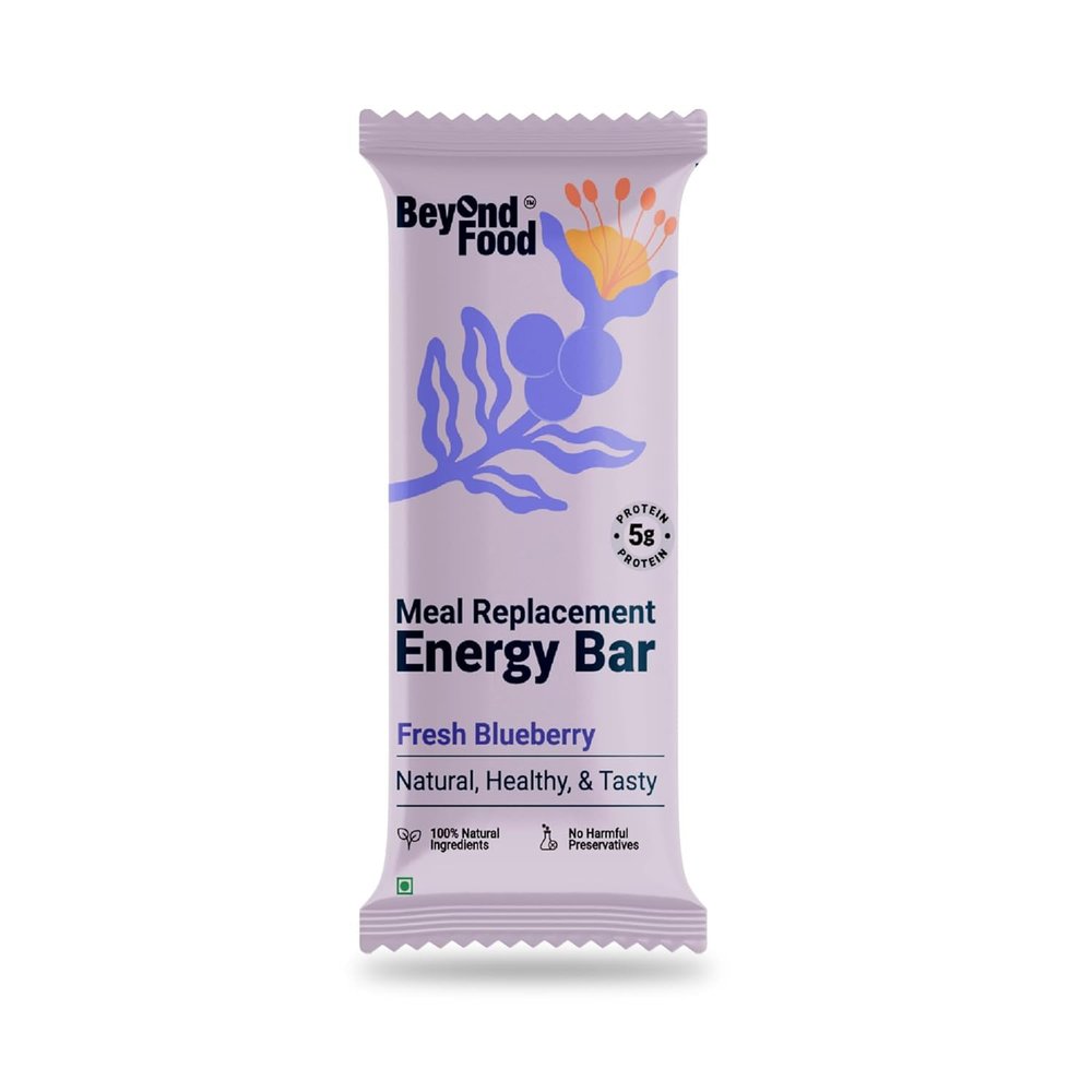 Beyond Food Meal Replacement Bars (Pack of 9, 220 Kcal Each) | 5g Rich Protein | No Added Sugar | Made with Dates, Nuts, Seeds & Dry Fruits | Healthy Snacks for Energy & Fitness | Fresh Blueberry Box