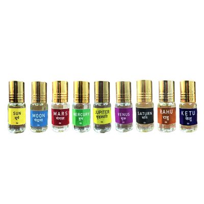 Anshil 9 Planet Oil Kit (3ml each) (Pack of 9 Pc.) with Energised Crystal | Reiki Energised | Pocket Friendly | Spiritual Gifts Essential Oil Kit | 9 Planet Healing Oil For Men & Women