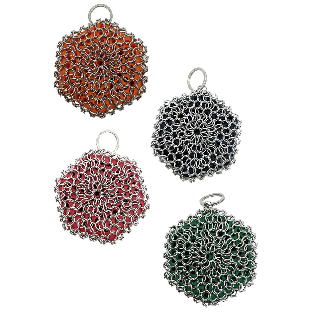 CALANDIS Cast Iron Chainmail Scrubber Steel Scrubber for Gadught Oven BBQ Grills Pans Orange | 1 Piece Cast Iron Cleaner