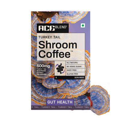 Ace Blend Turkey Tail Mushroom Coffee (5 Serves)| 500mg Turkey Tail Mushroom Extract | KSM 66 Ashwagandha, L-Theanine, MCT Powder | Gut Health | Digestion Support | Instant Coffee | Medium Roast Blend