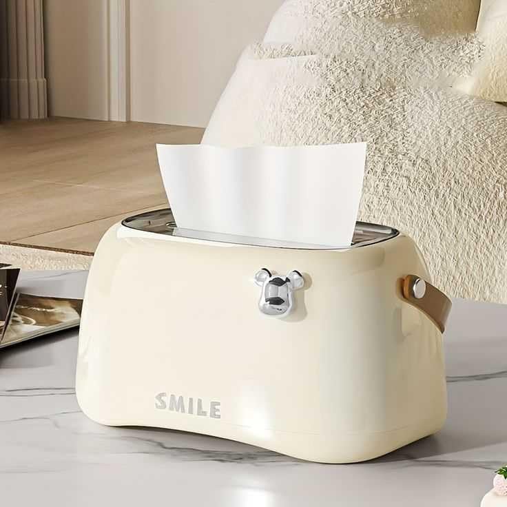 Cazuela Tissue Toilet Paper Dispenser Holder Plastic Box Cover Napkin Organizer with Leather Handles for Bathroom Vanity Tops, Dressers, Bedside Tables, Desk and Table (Cream)