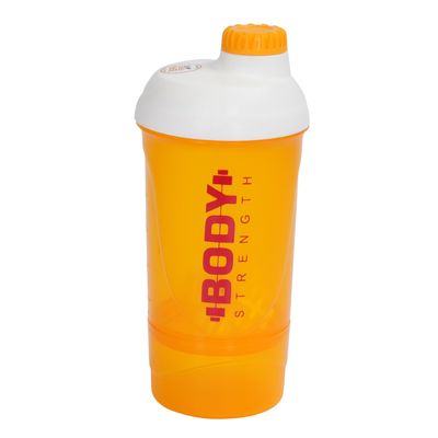 Body strength Sports Gym Protein Shaker Bottle With Mixer Ball, Compartment for Pre-Post Workout for Men & Women | 500ml (Yellow)