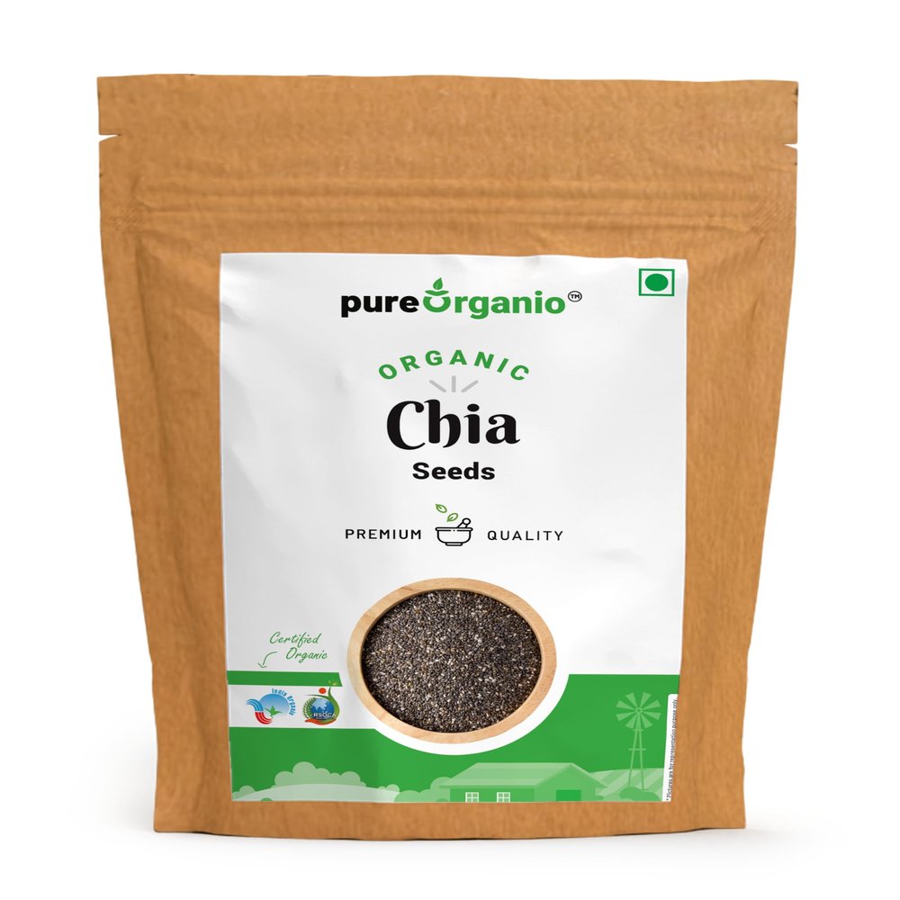 Pure Organio Organic Chia Seeds - NPOP Indian Organic Certified - High Fiber Seeds for Eating, Rich in Omega-3, Protein & Antioxidants, Sabja Seeds for Smoothies (200 Gm)