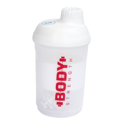 Body strength Sports Gym Protein Shaker Bottle With Mixer Ball, Compartment for Pre-Post Workout for Men & Women | 500ml (White)