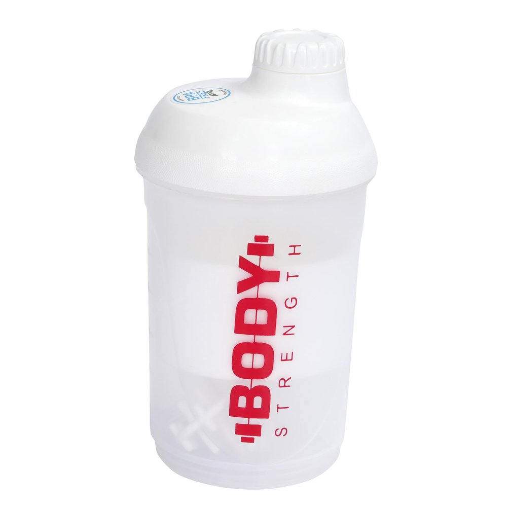 Body strength Sports Gym Protein Shaker Bottle With Mixer Ball, Compartment for Pre-Post Workout for Men & Women | 500ml (White)