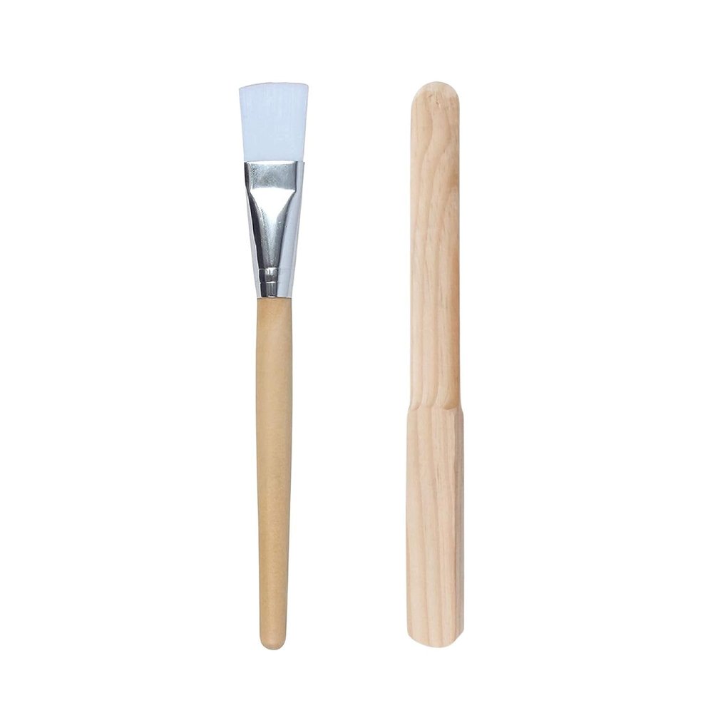 Combo of Wooden Wax Spatula & Beauty Face Pack Applicator Brush - Waxing Applicator Hair Removal Sticks for Salon, Flat Wooden Face Pack Brush for Facial Bleach, Wooden Wax Knife For Waxing