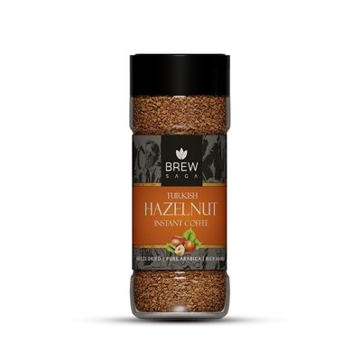 BREWSAGA Turkish Hazelnut Instant Coffee | 50g Granules, Makes 30 Cups | 100% Arabica, Freeze-Dried, Flavored Coffee Powder | No Added Sugar | Nutty & Aromatic | Perfect for Home or Office