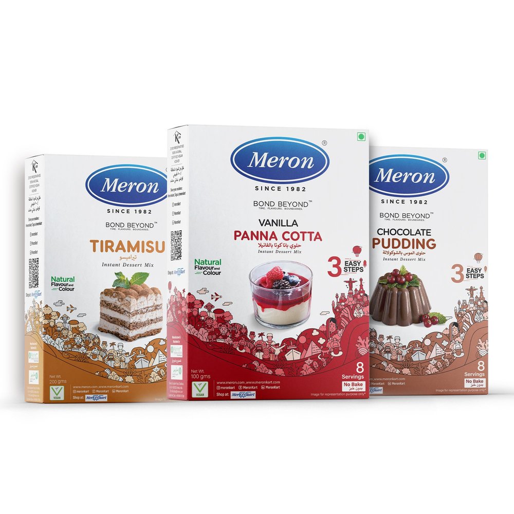 Merons Instant Dessert Mix Combos | Tiramisu | Chocolate Pudding | Vanilla Panna Cotta | Natural Flavour & Colour | Preservative-Free | Vegan