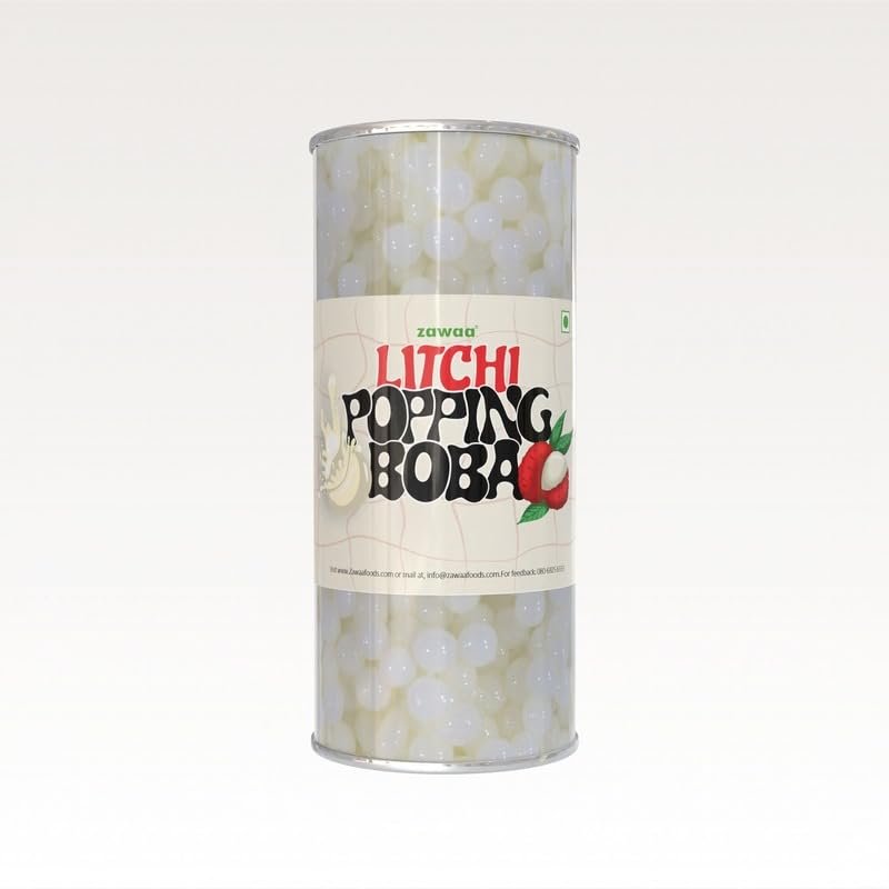 ZAWAA Foods Litchi Popping Boba Pearls 1kg  Bursting Boba for Bubble Tea - Lychee Flavor | Includes 10 Paper Straws