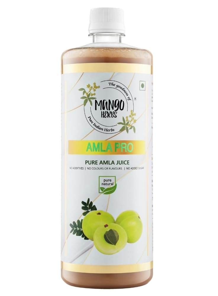 Mango Herbs Amla Pro: 100% Raw & Cold-Pressed Amla Juice | Supports Healthy Skin, Hair, and Digestion | Rich Source of Vitamin C | 1Ltr | Pack of 1