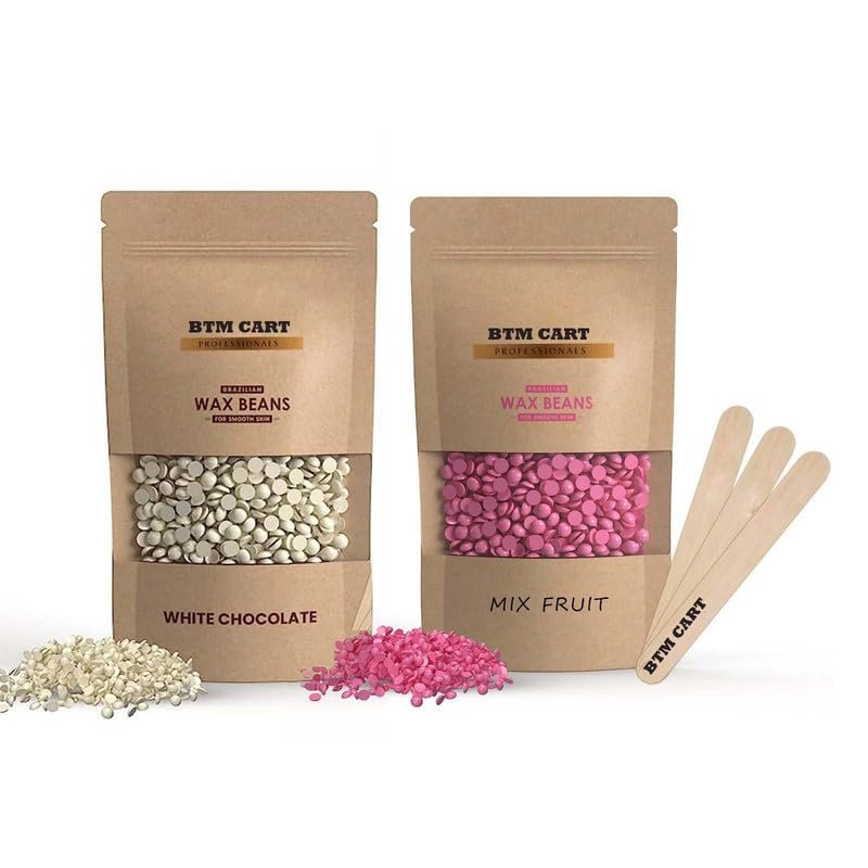 BTM CART Hair Removal Hard Wax Beans Painless And Stripless For Women Face, Eyebrow, Back Hair, Chest Hair, Bikini Hair Wax Bean,Legs, Arms, Beards (200 gm Mix Fruit-200gm Chocolate)