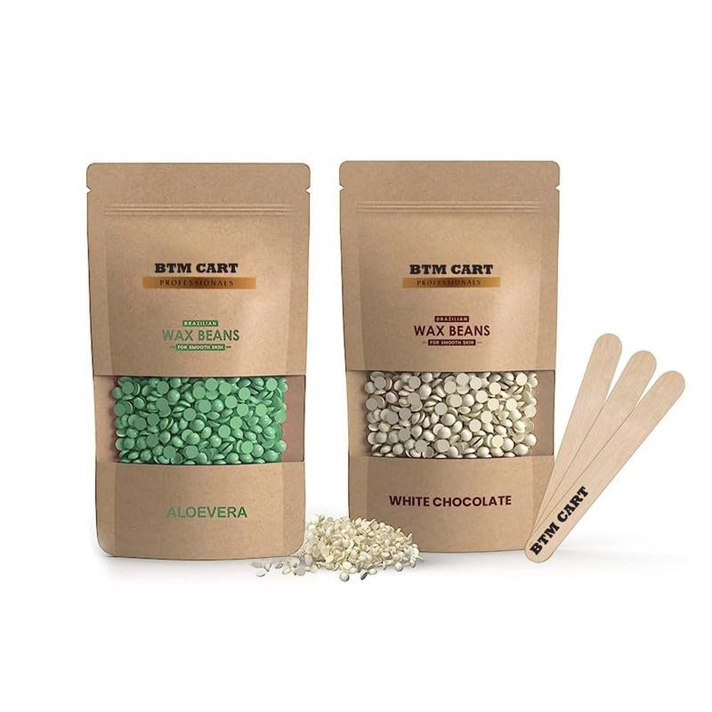 BTM CART Hair Removal Hard Wax Beans Painless And Stripless For Women Face, Eyebrow, Back Hair, Chest Hair, Bikini Hair Wax Bean,Legs, Arms, Beards (100 gm AloeVera-100gm Chocolate)