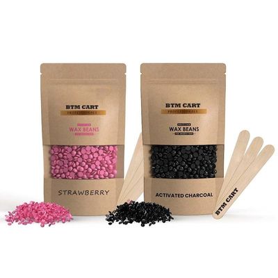 BTM CART Hair Removal Hard Wax Beans Painless And Stripless For Women Face, Eyebrow, Back Hair, Chest Hair, Bikini Hair Wax Bean,Legs, Arms, Beards (100 gm Charcoal-100gm Strawberry)