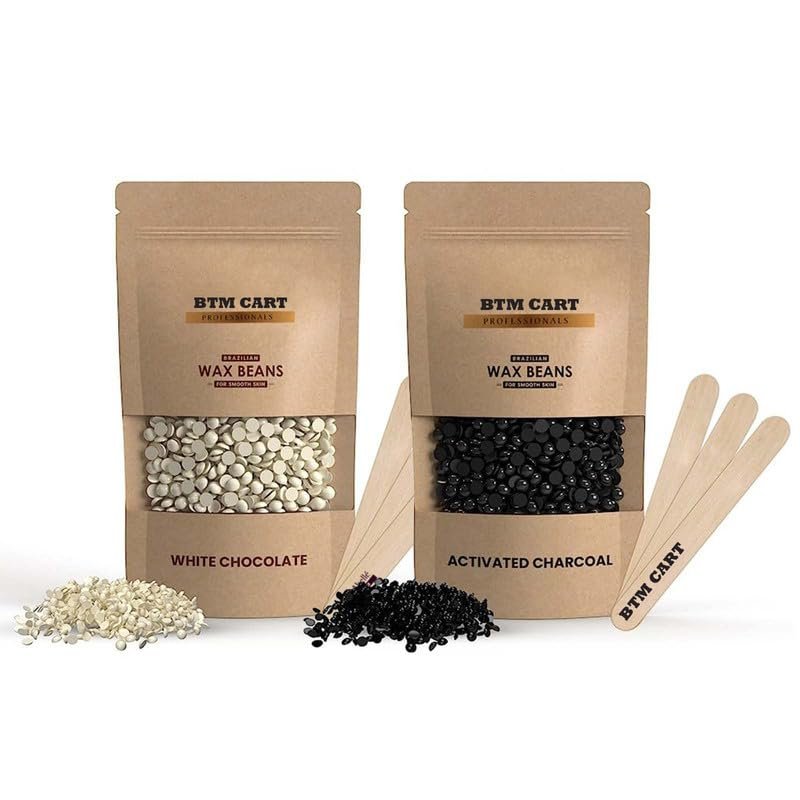 BTM CART Hair Removal Hard Wax Beans Painless And Stripless For Women Face, Eyebrow, Back Hair, Chest Hair, Bikini Hair Wax Bean,Legs, Arms, Beards (200 gm Charcoal-200gm Chocolate)