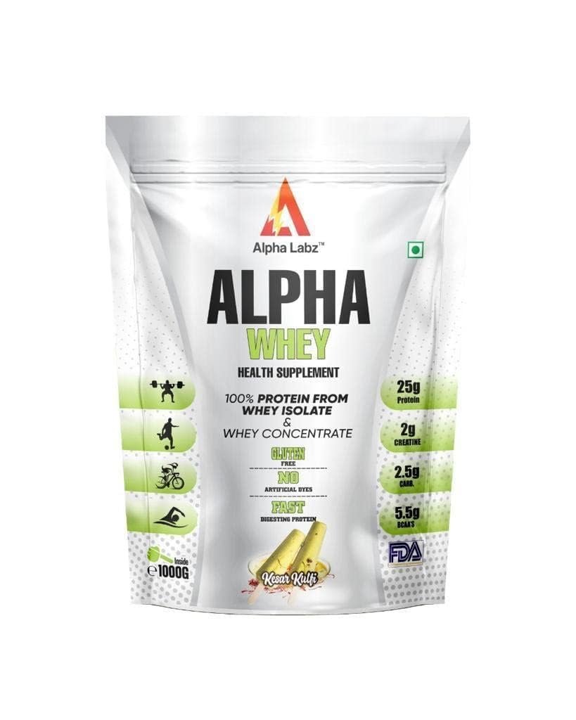 Alpha Labz 100% Whey Protein Isolate | 25g Protein, 5.5g BCAA, 2g Creatine | Whey Protein Powder - Post Workout Whey Protein Isolate | Fast-Absorbing Workout Supplements for Fast Recovery & Lean Muscle | Men and Women [Kesar Kulfi, 1Kg]