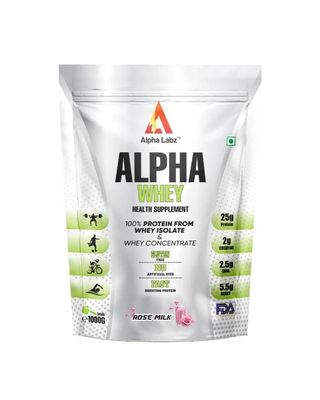 Alpha Labz 100% Whey Protein Isolate | 25g Protein, 5.5g BCAA, 2g Creatine | Whey Protein Powder - Post Workout Whey Protein Isolate | Fast-Absorbing Workout Supplements for Fast Recovery & Lean Muscle | Men and Women [Rose Milk, 1Kg]