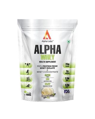 Alpha Labz 100% Whey Protein Isolate | 25g Protein, 5.5g BCAA, 2g Creatine | Whey Protein Powder - Post Workout Whey Protein Isolate | Fast-Absorbing Workout Supplements for Fast Recovery & Lean Muscle | Men and Women [Creamy Vanilla, 1Kg]