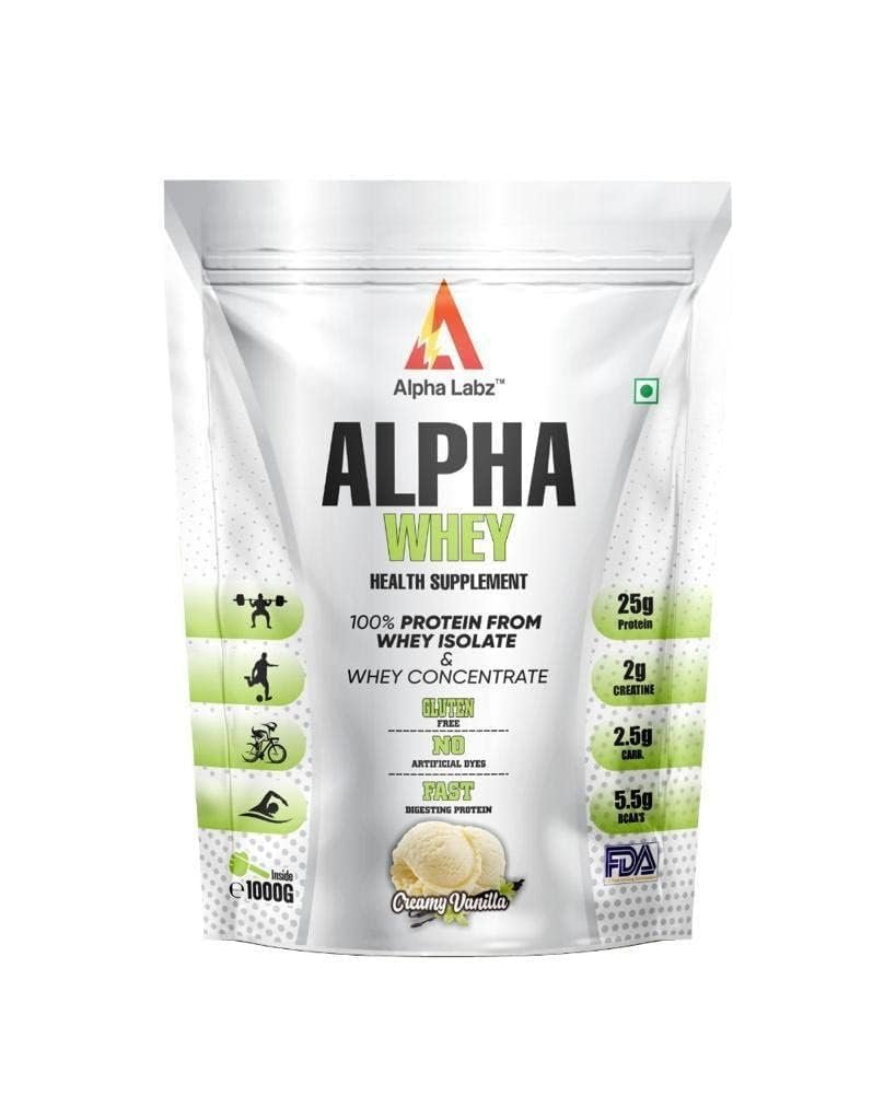 Alpha Labz 100% Whey Protein Isolate | 25g Protein, 5.5g BCAA, 2g Creatine | Whey Protein Powder - Post Workout Whey Protein Isolate | Fast-Absorbing Workout Supplements for Fast Recovery & Lean Muscle | Men and Women [Creamy Vanilla, 1Kg]