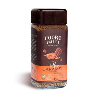 Coorg Valley Toffee Caramel Instant Coffee 50g | Flavoured Coffee | Premium Blend of Robusta & Arabica | Freeze Dried | Make Caf Style Hot & Cold Coffee at Home
