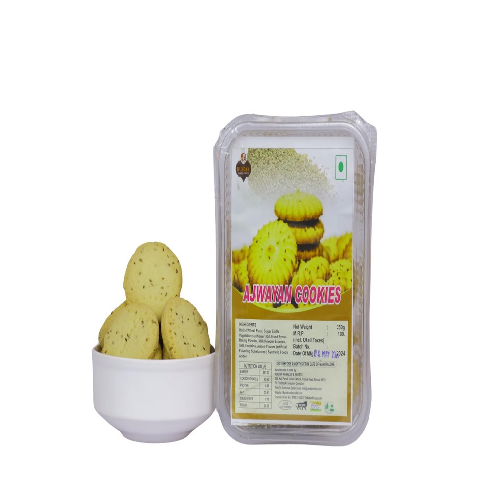 KUNDAN NAMKEEN Sweet & Salty Vegetarian No Added Preservatives & No Artificial Color Ajwain Biscuit Cookies 250gm