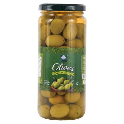 LE-CHEF Whole Green Olives 450g | Whole Mediterranean Olives | Table Olives & Cooking Ingredient