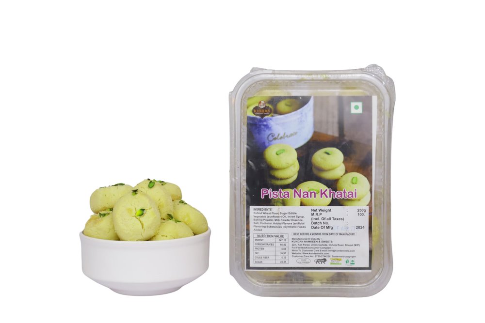 KUNDAN NAMKEEN Sweet Vegetarian No Added Preservatives & No Artificial Color Pista Nan Khatai Biscuit Cookies 250gm