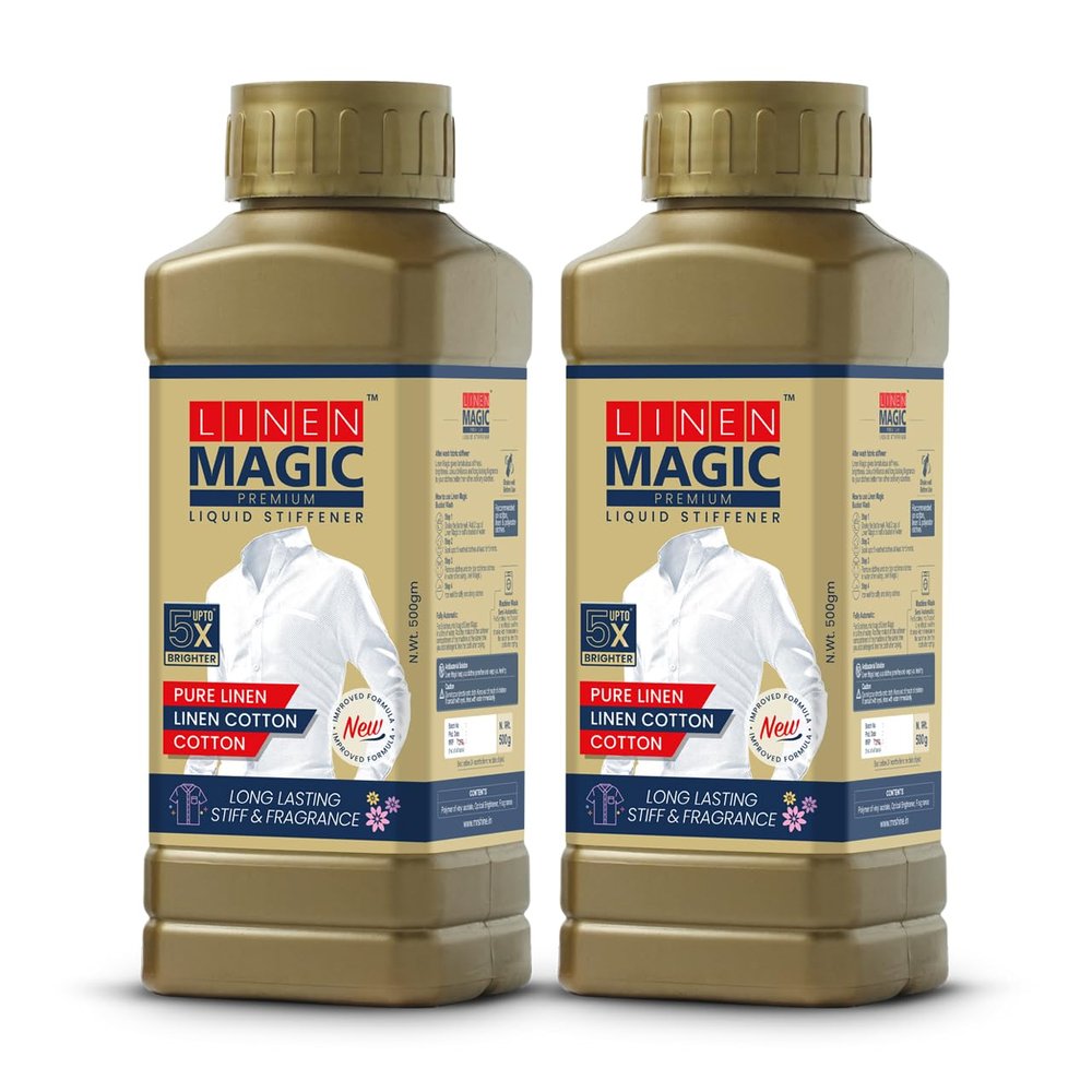 Mr Shine Linen Magic Liquid Stiffener 500 ml | Pure Linen, Linen Cotton, Cotton | Upto 5x Brighter | Long Lasting Stiff & Fragrance (Pack of 2)
