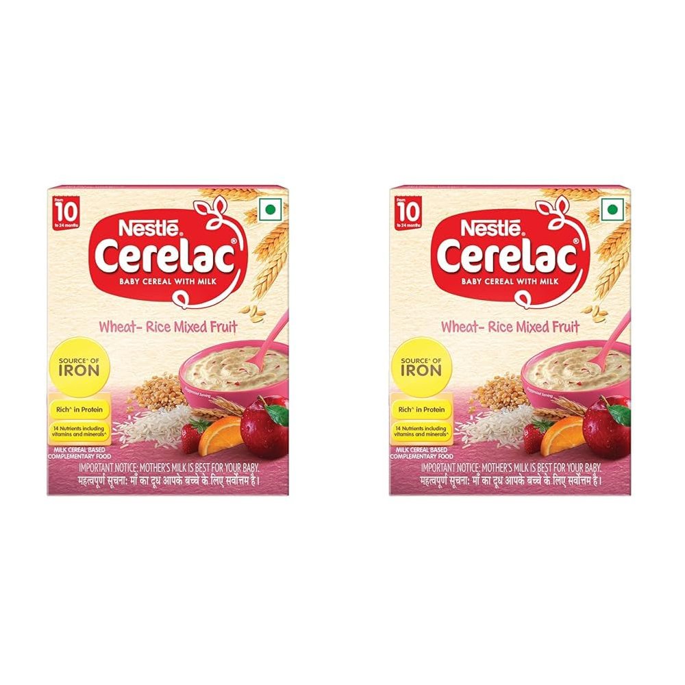 CERELAC Baby Food Cereal | Wheat Rice Mixed Fruit for 10 to 24 Months Baby | Source of Iron & Protein | Instant Cereal | 600g (Pack of 2)