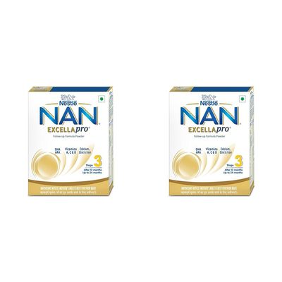 EXCELLAPRO Nan Stage 2 Follow-Up Formula Milk Powder For Babies (After 6 Months), With Dha-Ara, 400g Bag-In-Box Pack of 2, Infant